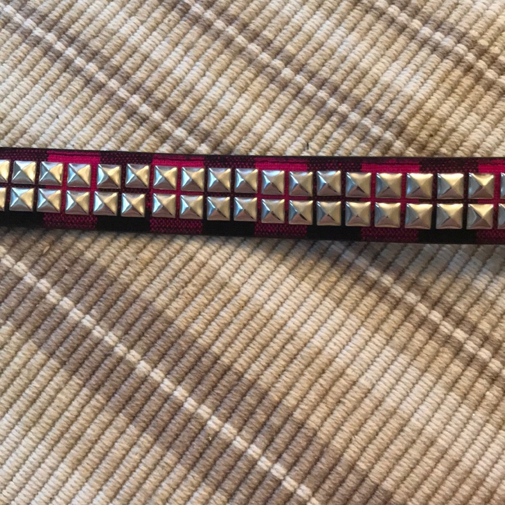 Black and pink plaid silver studded belt